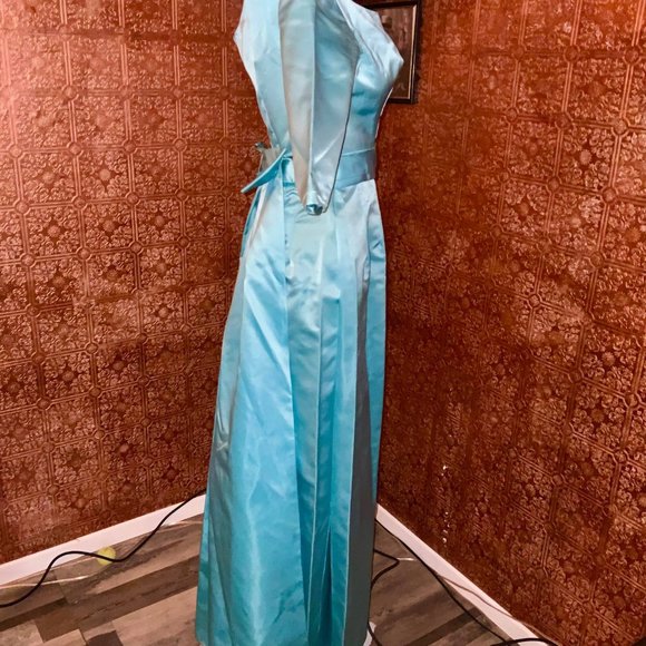 2 PIECES Vintage 1950s 2PC Turquoise Satin Wiggle Dress w/ Matching Swing Coat